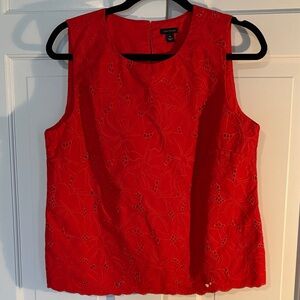 Ann Taylor Red Floral Eyelet Sleeveless Blouse